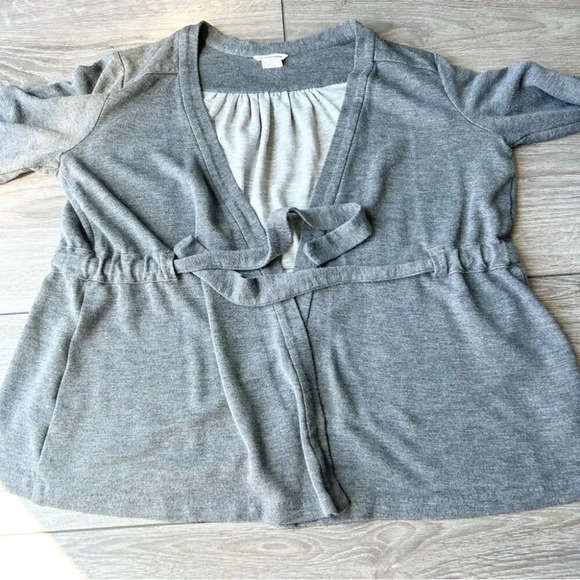 Club Monaco Tie Front Draped  French Terry Cardigan - Picture 6 of 13
